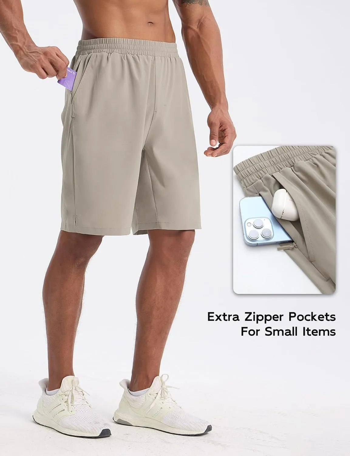 baleaf Men's Athletic Running Shorts 9" Quick Dry Workout Gym Shorts Lightweight Mesh 2 in 1 Shorts with Zipper Pockets