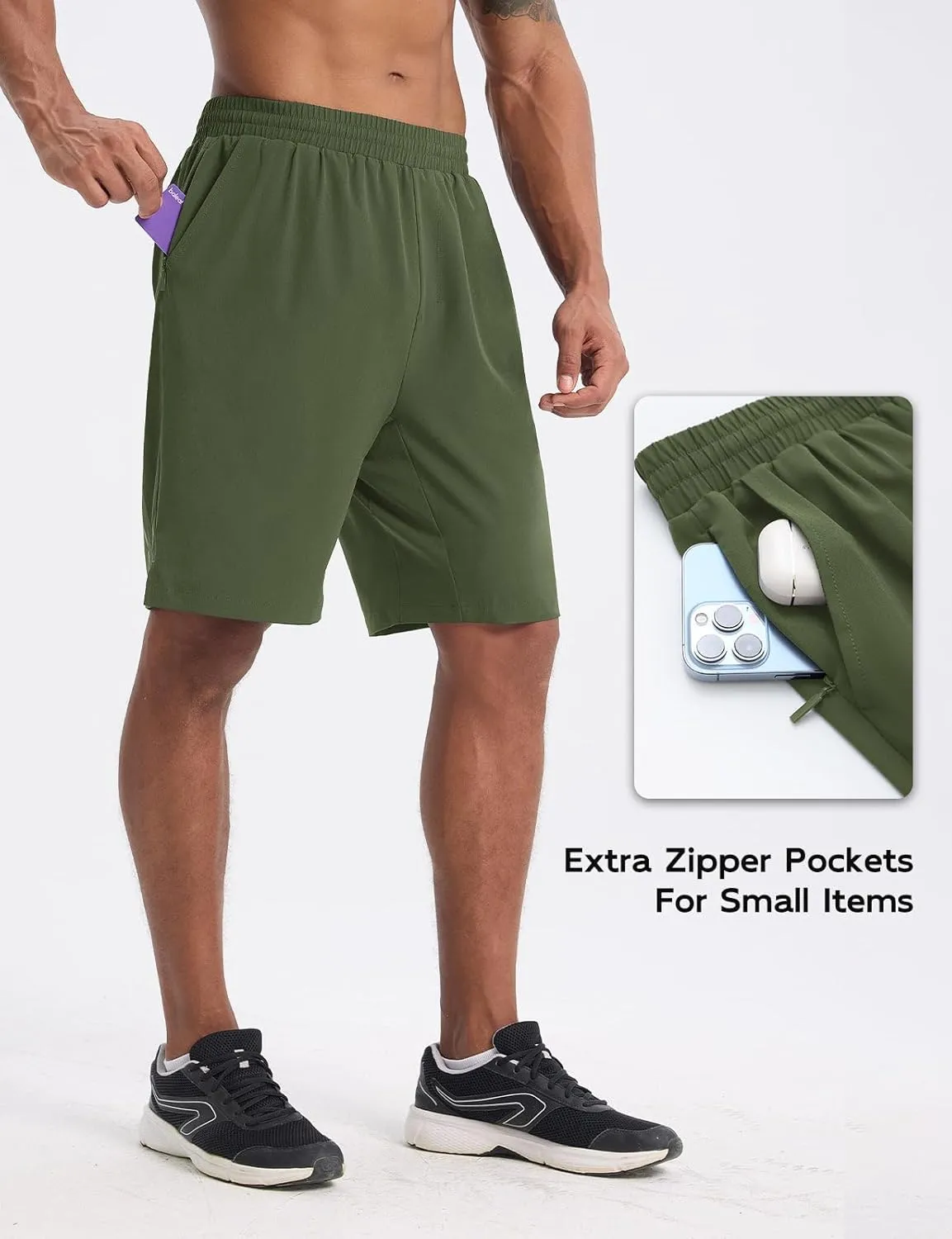 baleaf Men's Athletic Running Shorts 9" Quick Dry Workout Gym Shorts Lightweight Mesh 2 in 1 Shorts with Zipper Pockets