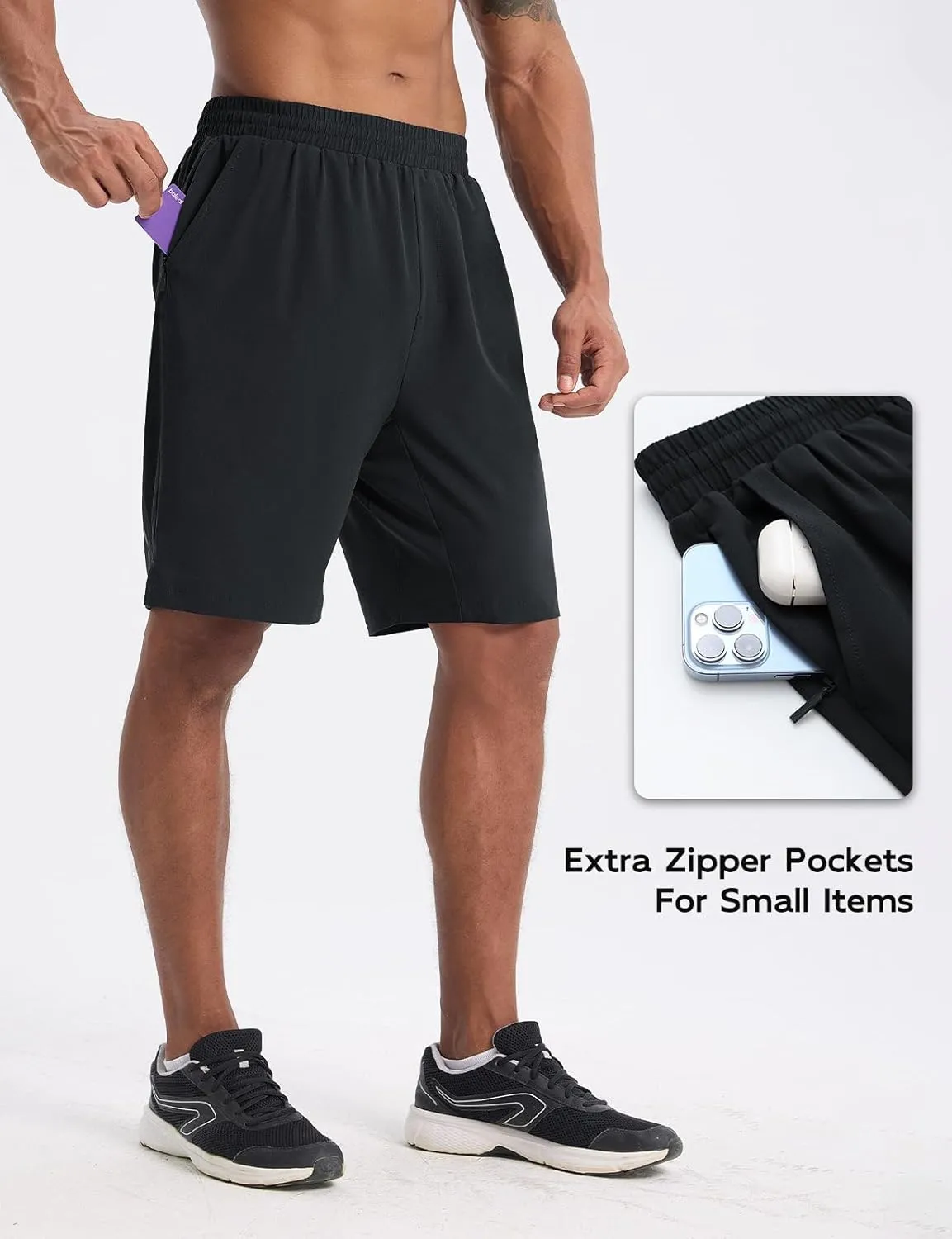 baleaf Men's Athletic Running Shorts 9" Quick Dry Workout Gym Shorts Lightweight Mesh 2 in 1 Shorts with Zipper Pockets