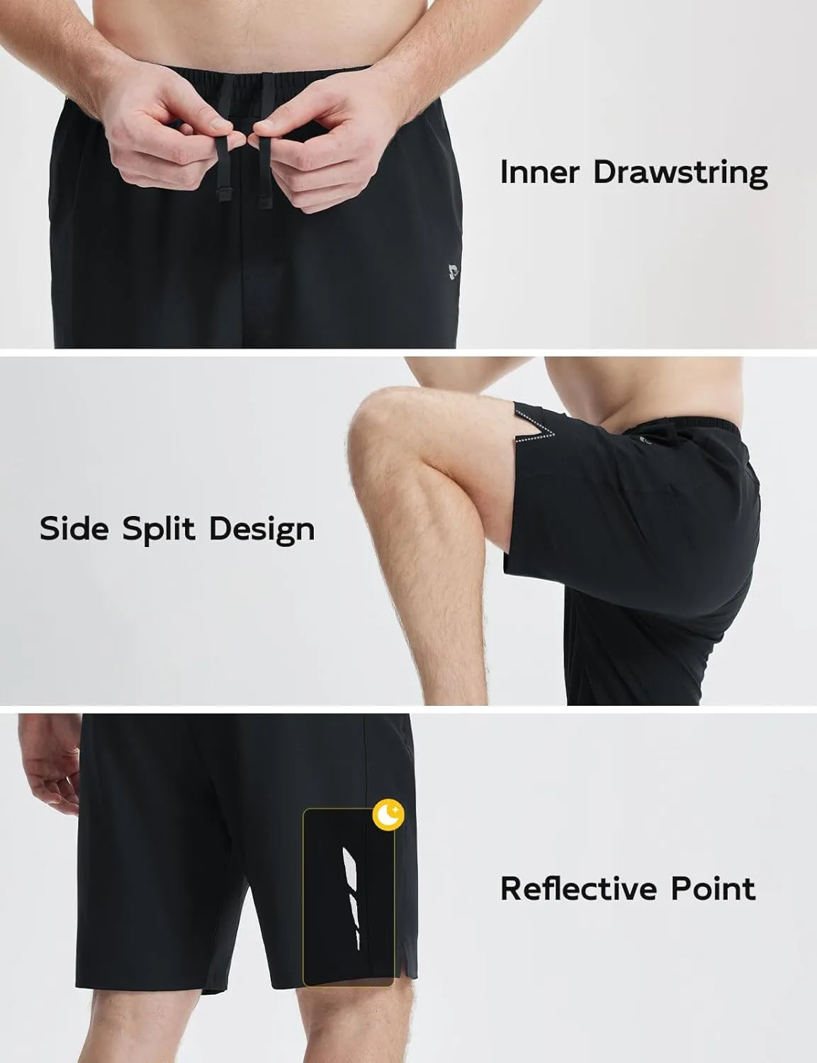 baleaf Men's Athletic Running Shorts 9" Quick Dry Workout Gym Shorts Lightweight Mesh 2 in 1 Shorts with Zipper Pockets