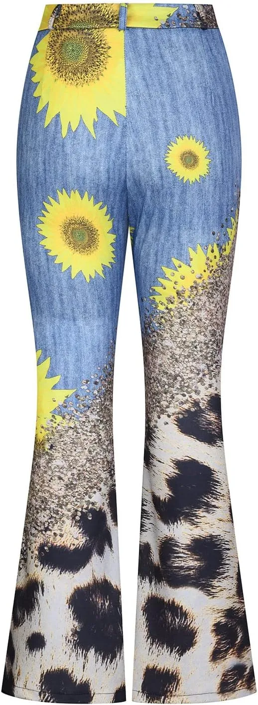 Bell Bottom Jeans Trendy High Waisted Stretchy Flare Jeans Casual Button Stretch Wide Leg Denim Pants