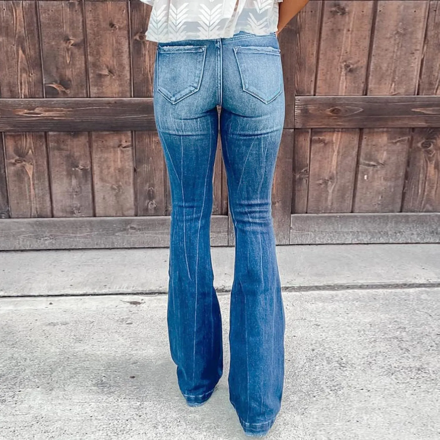 Boot Cut Jeans for Women Petite Low Rise Jeans Ripped Denim Ladies Pull On Stretch Flare Jeans Bell Bottom Jeans