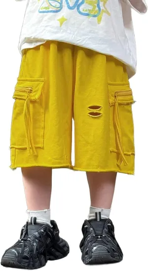 Boy's Shorts High Waisted Quick Dry Casual Button Pants Solid Color Kids Fashion Wide Leg Sweatpants