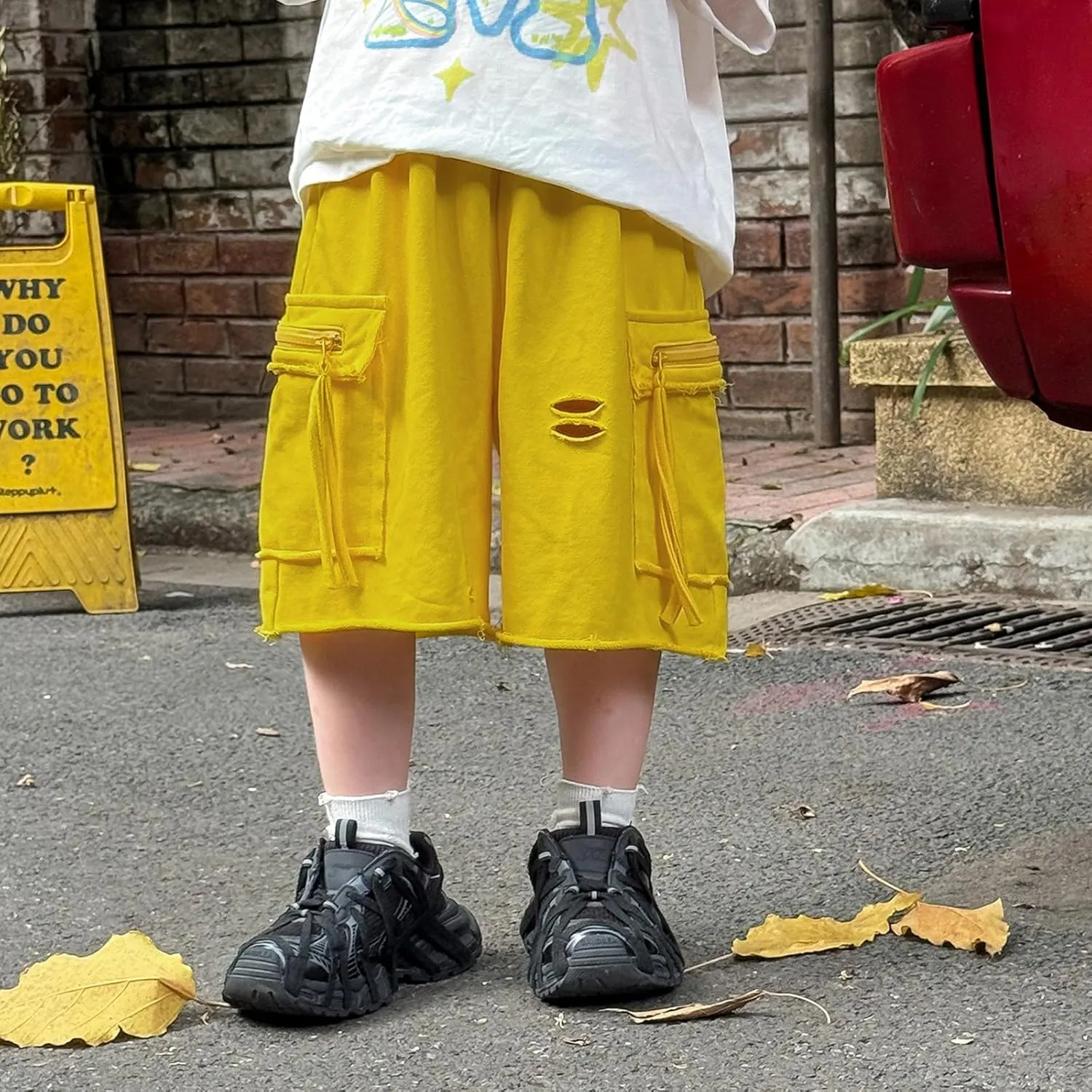 Boy's Shorts High Waisted Quick Dry Casual Button Pants Solid Color Kids Fashion Wide Leg Sweatpants