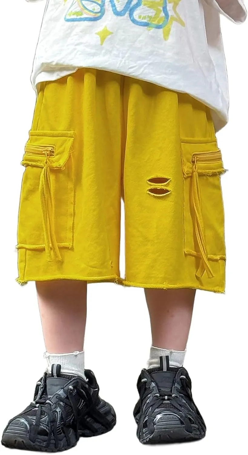 Boy's Shorts High Waisted Quick Dry Casual Button Pants Solid Color Kids Fashion Wide Leg Sweatpants