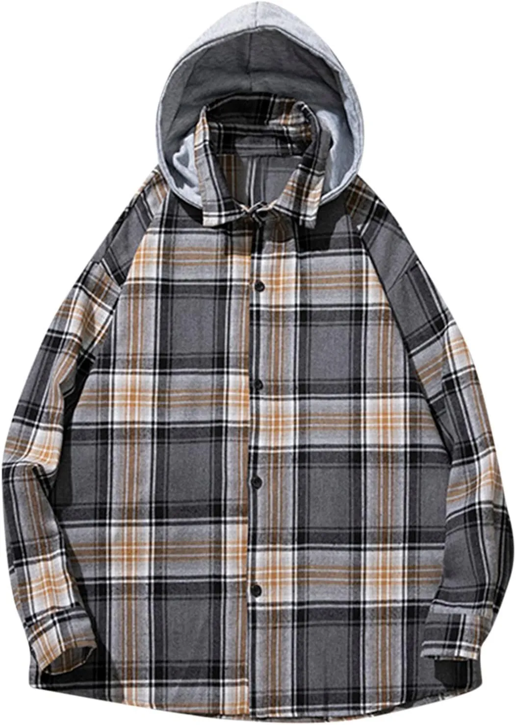 Burband Mens Flannel Hoodies Shirts Long Sleeve Button Down Plaid Jackets Casual Lightweight Checkered Sweatshirt with Hood