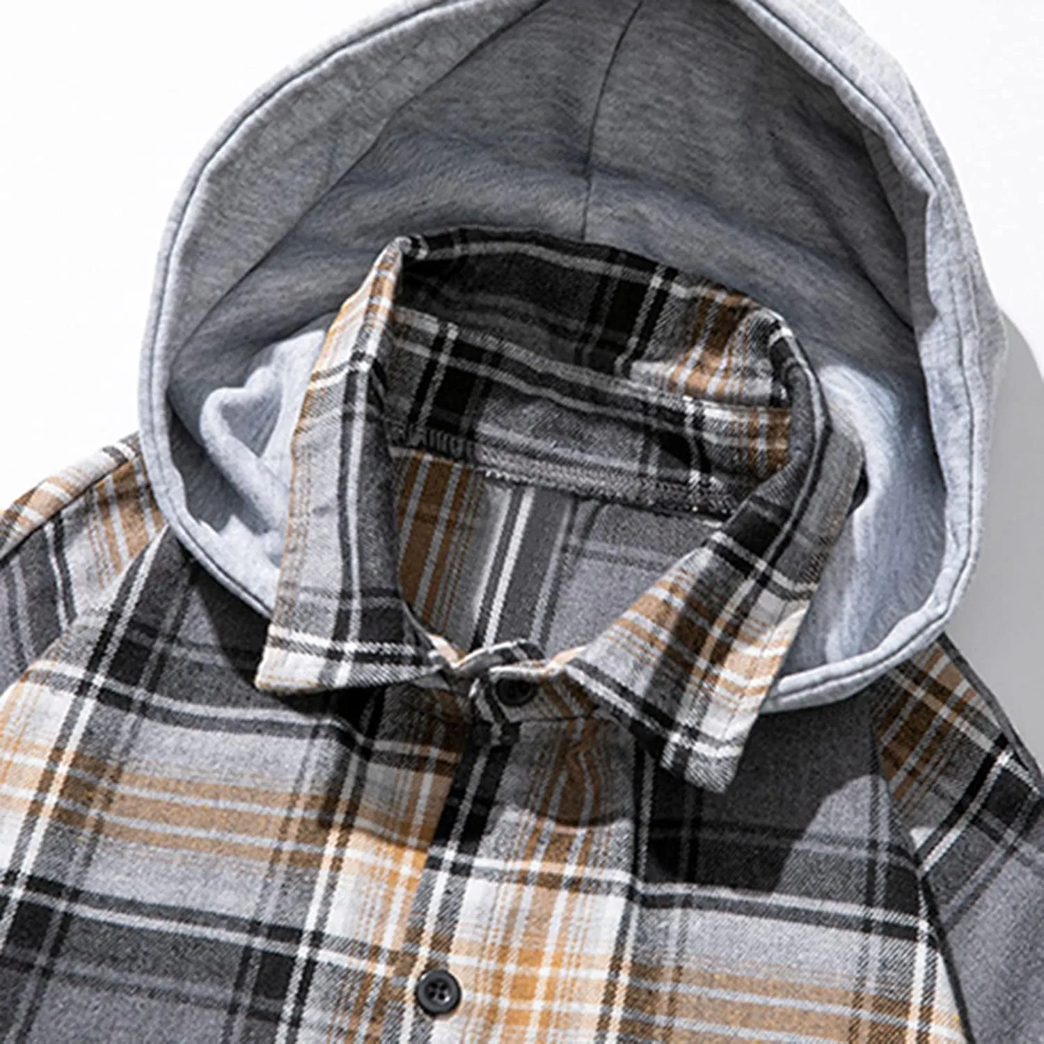 Burband Mens Flannel Hoodies Shirts Long Sleeve Button Down Plaid Jackets Casual Lightweight Checkered Sweatshirt with Hood