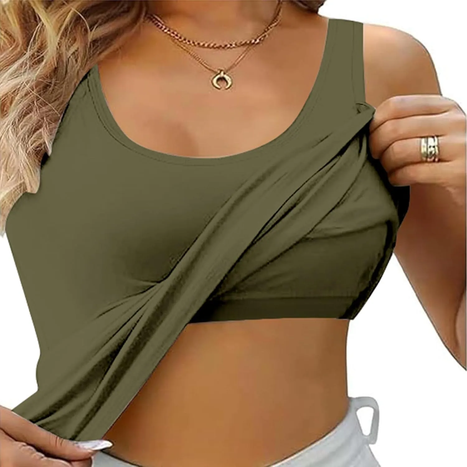 Camisole Tops for Women Cotton Adjustable Straps Stretch Tank Tops with Built-in Padded Bra Yoga Shirts
