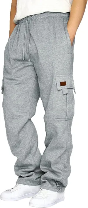 Cargo Pants for Men Solid Color Drawstring Baggy Sweatpants Mens Casual Loose Fit Gym Work Joggers with Pockets