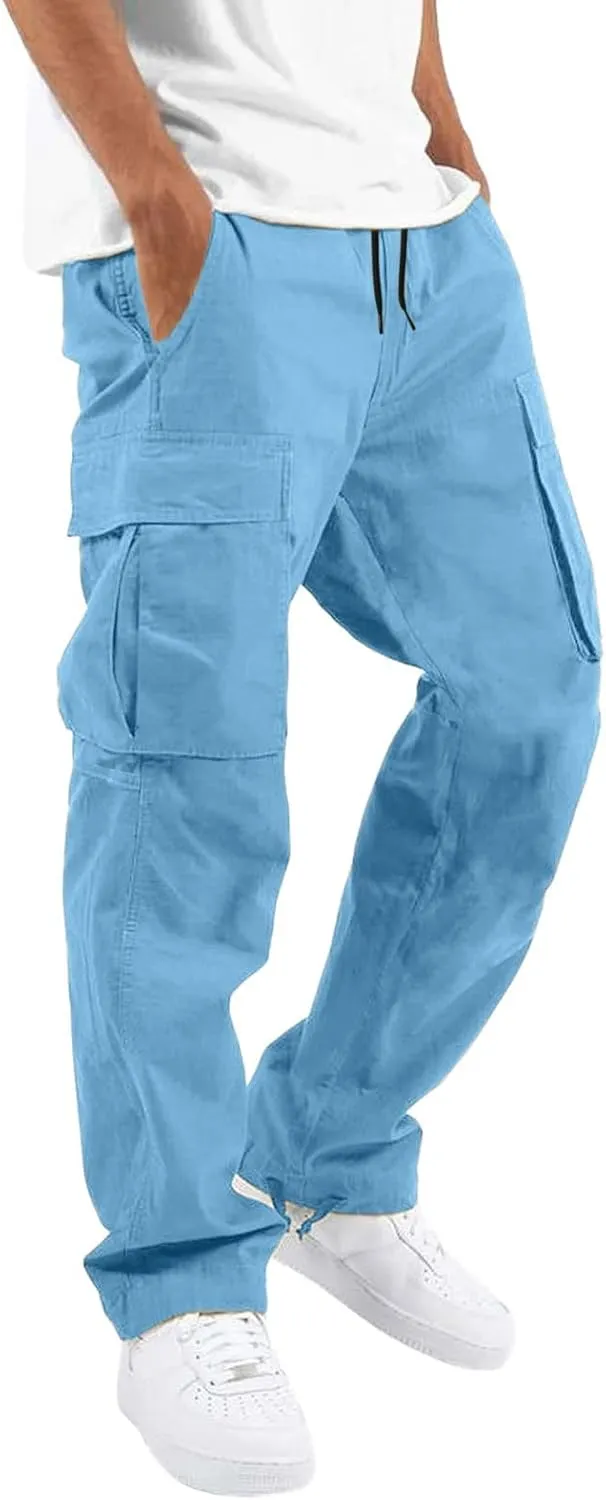 Cargo Sweatpants for Men Baggy Open Bottom Loose Pants Straight Leg Athletic Work Pants Hiking Streetwear Joggers
