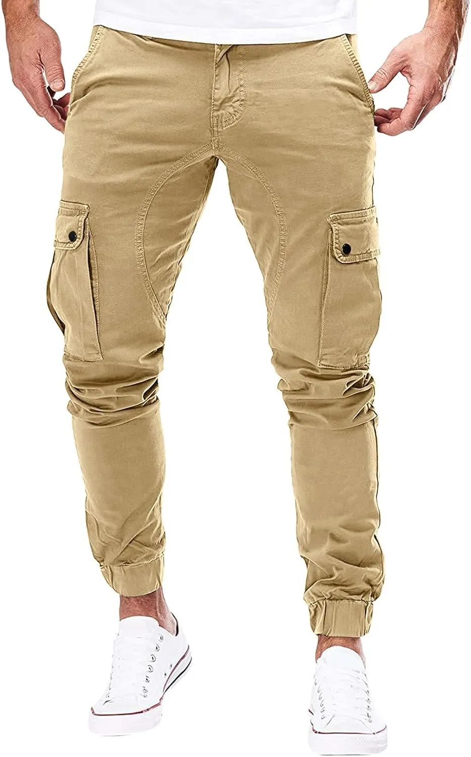 Cargo Trousers for Men Running Men's Joggers Pants with Deep Zip Pockets Recycled Polyester Athletic Pants Loose-fit