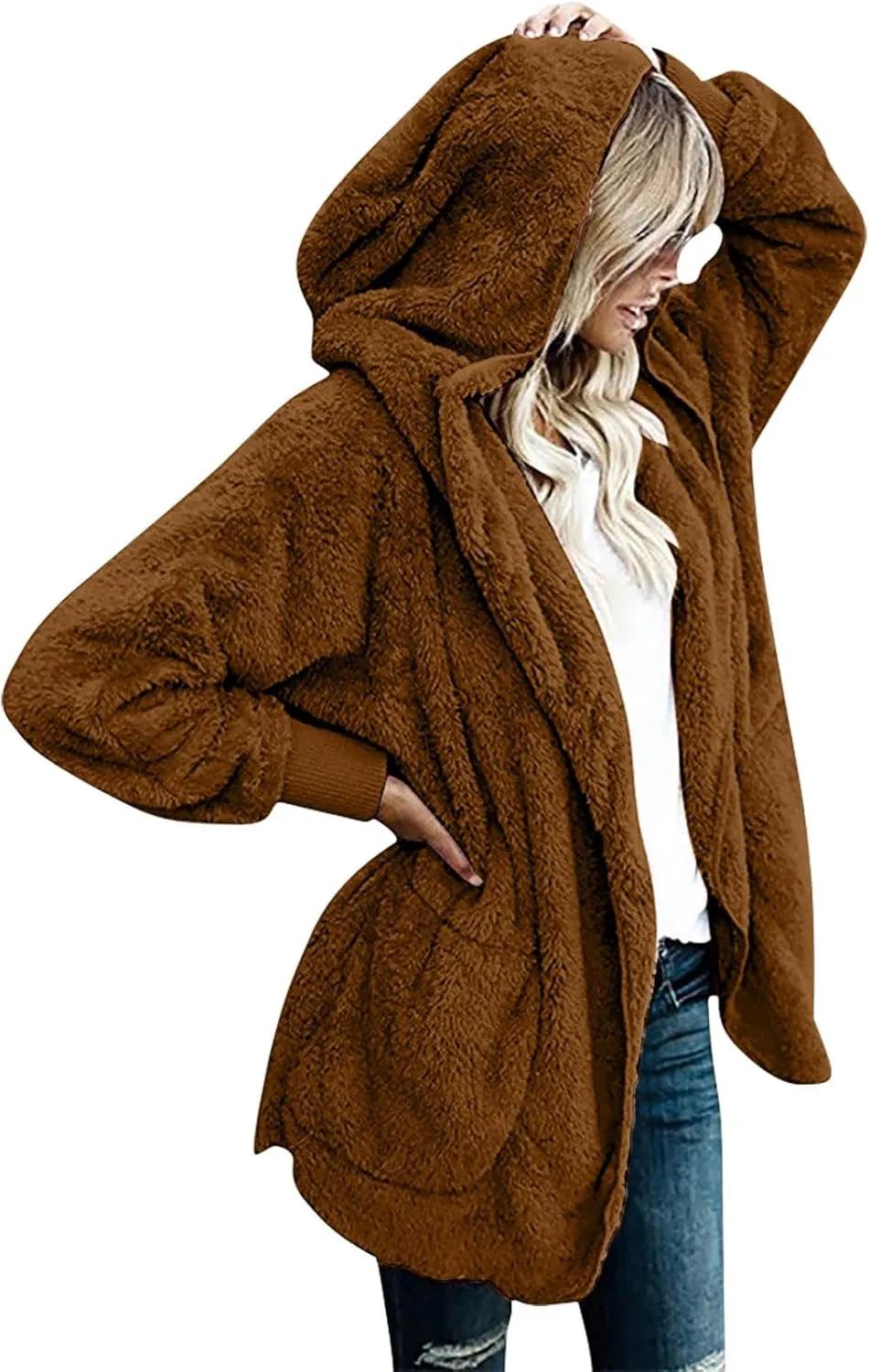 Ceboyel Womens Fleece Winter Coat Sherpa Hooded Jackets Fluffy Hoodie Trendy Warm Loungewear Clothes 2023
