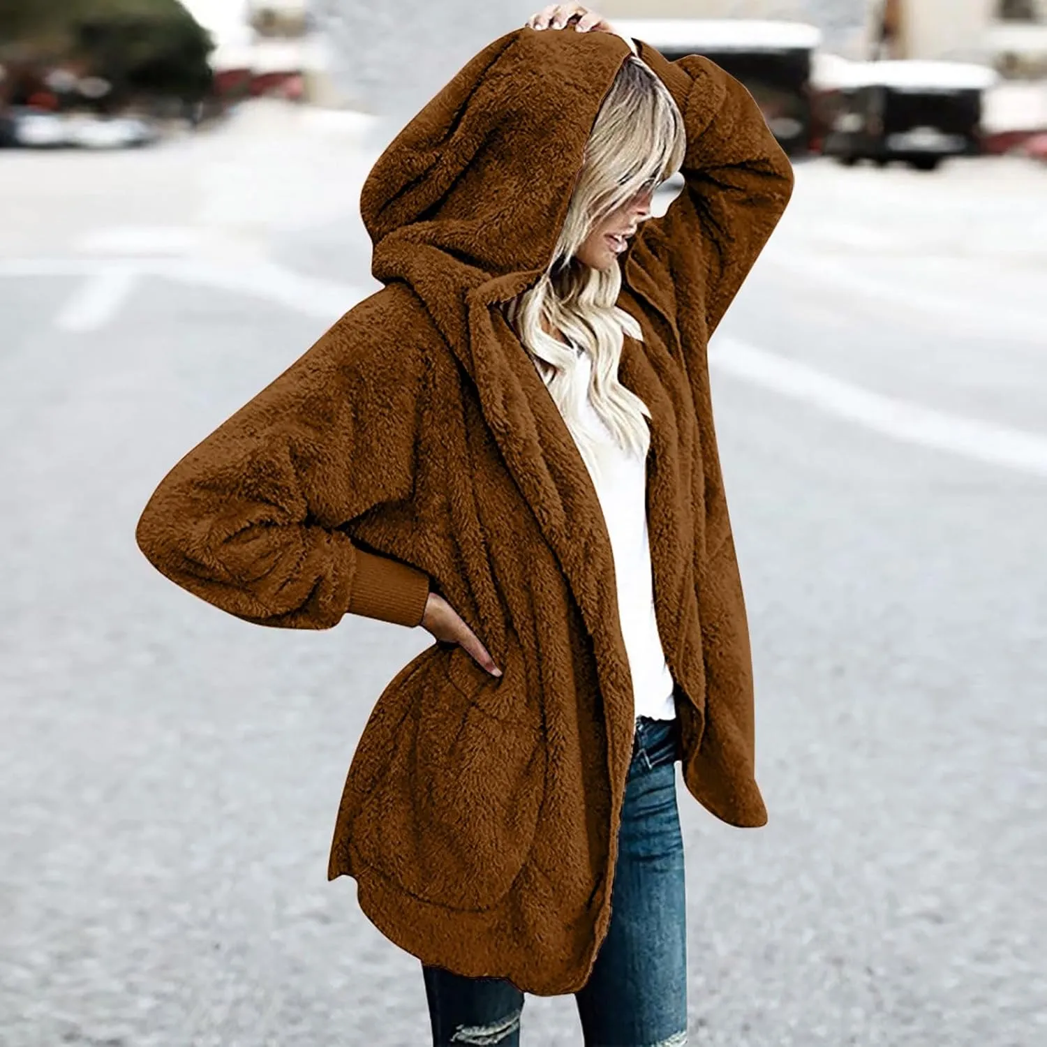 Ceboyel Womens Fleece Winter Coat Sherpa Hooded Jackets Fluffy Hoodie Trendy Warm Loungewear Clothes 2023