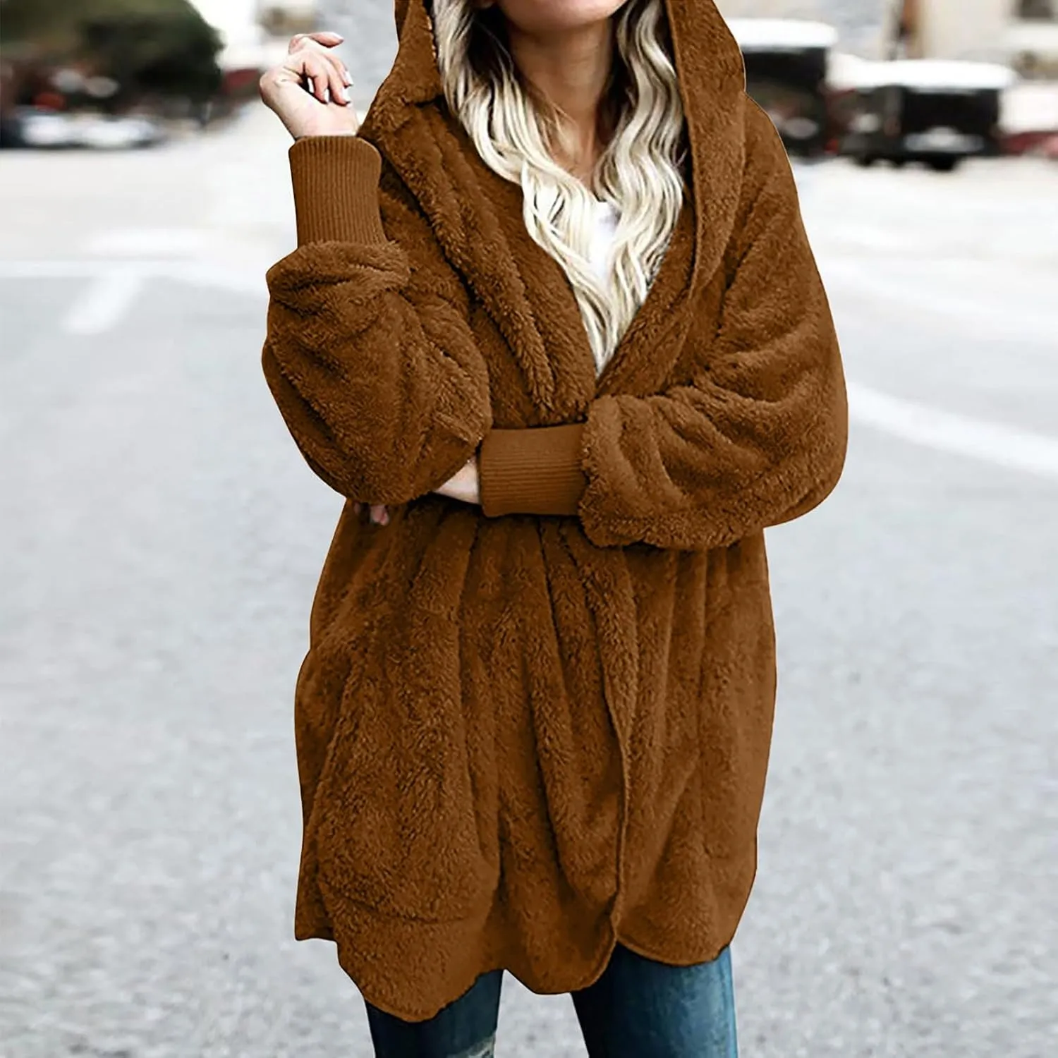 Ceboyel Womens Fleece Winter Coat Sherpa Hooded Jackets Fluffy Hoodie Trendy Warm Loungewear Clothes 2023