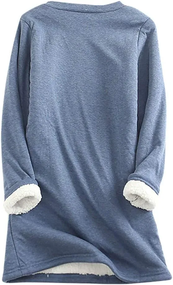 Ceboyel Womens Sherpa Lined Sweatshirt Pullover Fleece Warm Loungewear Sweater Fuzzy Pajama Tops Cute Winter Clothes 2023