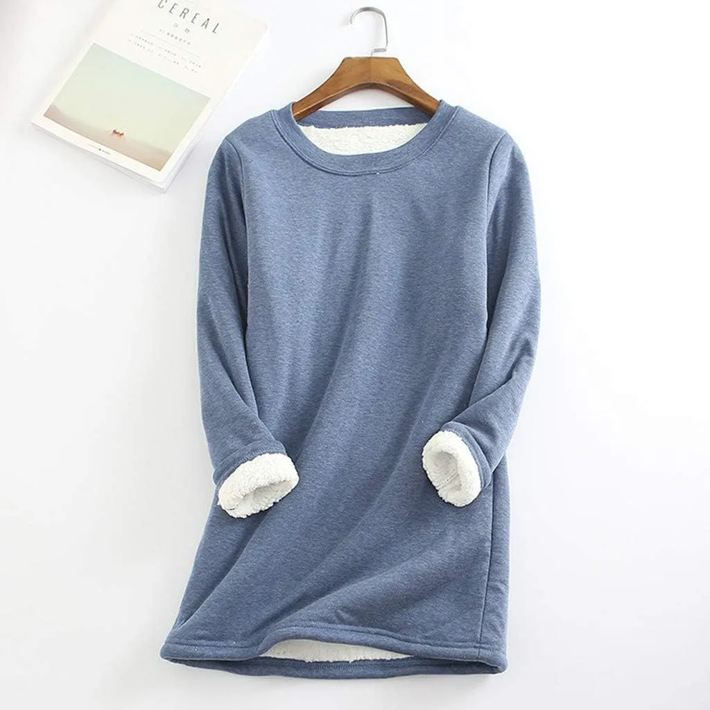 Ceboyel Womens Sherpa Lined Sweatshirt Pullover Fleece Warm Loungewear Sweater Fuzzy Pajama Tops Cute Winter Clothes 2023