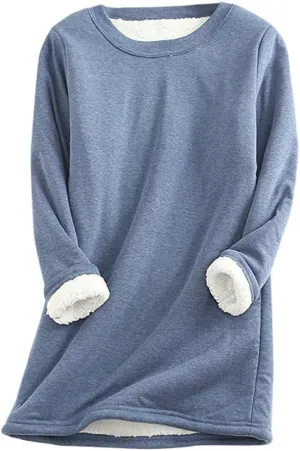 Ceboyel Womens Sherpa Lined Sweatshirt Pullover Fleece Warm Loungewear Sweater Fuzzy Pajama Tops Cute Winter Clothes 2023