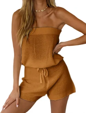 Chang Yun Womens Summer Jumpsuits Casual Loose Sleeveless Off Shoulder Elastic Waist Romper Loungewear Two Piece Outfits