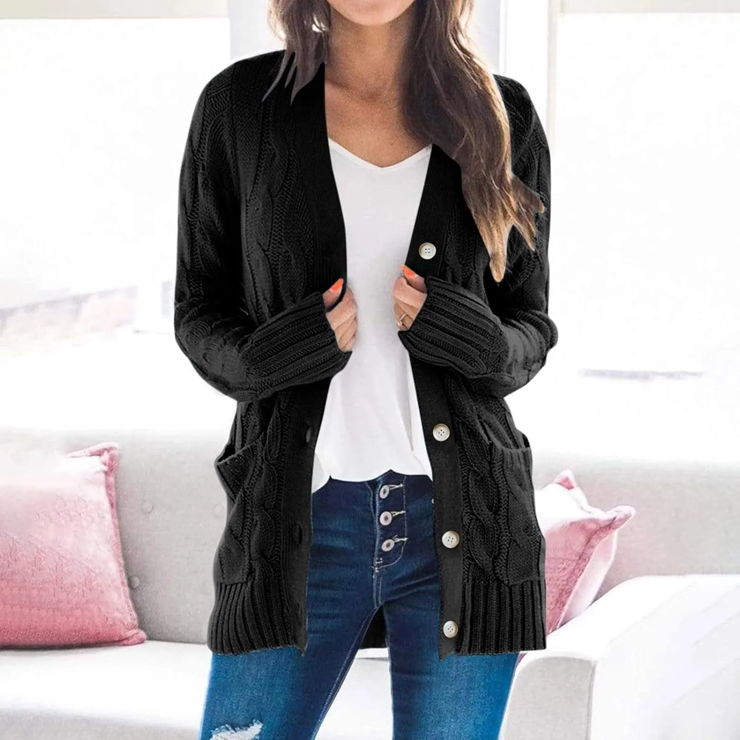 ChicCrate Women's Soft Knit Cardigan Sweater 2025 Fall Winter Trendy Clothes Long Sleeve Loose Outerwear Coats