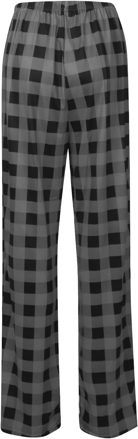 Christmas Pants for Women Buffalo Plaid Soft Sleepwear Sleep Trousers Gifts for Him Her Drawstring Loungewear Pants