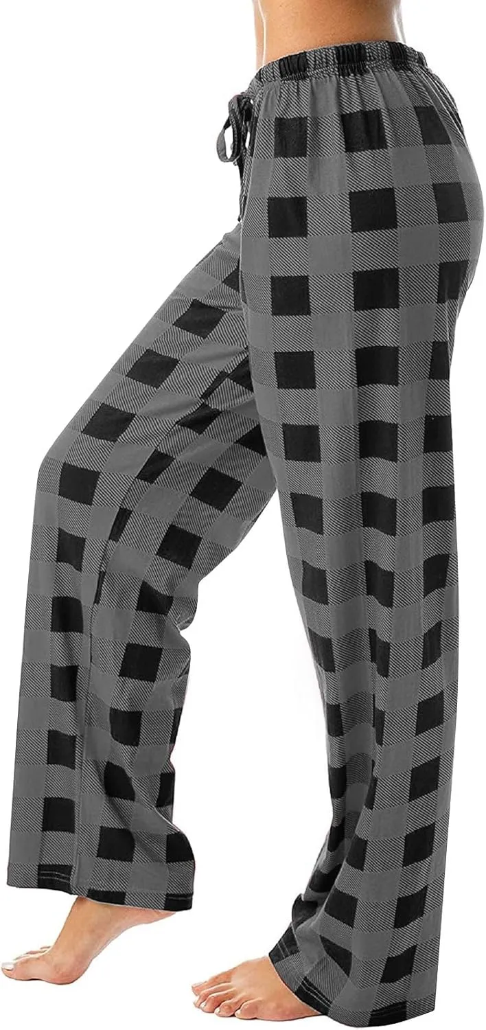 Christmas Pants for Women Buffalo Plaid Soft Sleepwear Sleep Trousers Gifts for Him Her Drawstring Loungewear Pants
