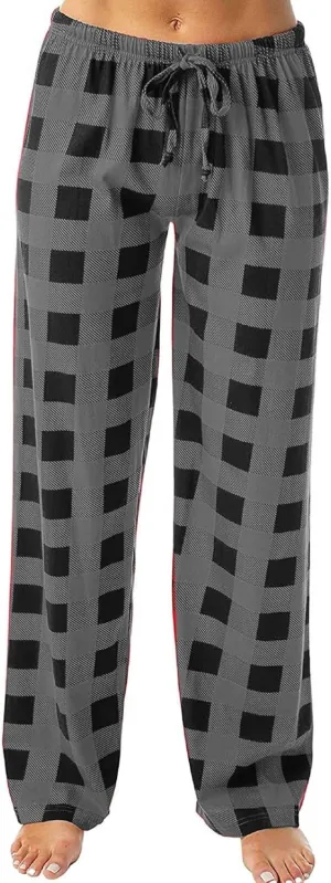 Christmas Pants for Women Buffalo Plaid Soft Sleepwear Sleep Trousers Gifts for Him Her Drawstring Loungewear Pants