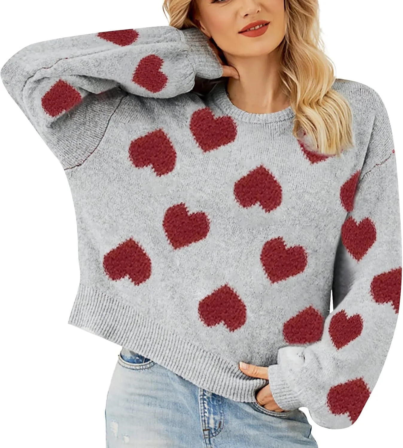 Christmas Sweater for Women Cute Merry Xmas Santa Holiday Pullover Crewneck Knit Sweatshirts Tops