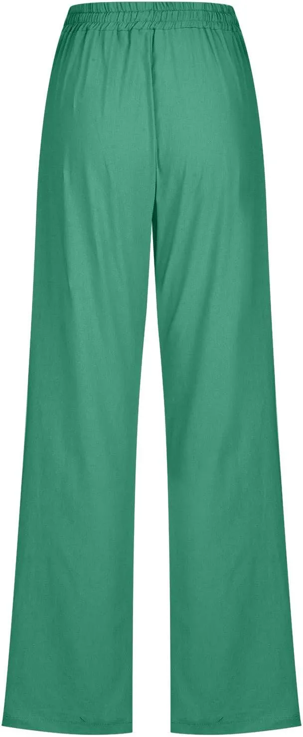 Cotton Line High Waisted Drawstring Pants Women Lightweight Denim Jeans Stretchy Relax Pockets Travel Vacation Lounge