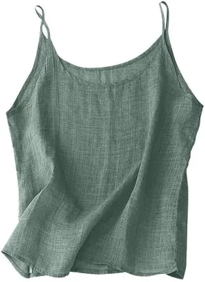 Cotton Linen Camisole Tops for Women Spaghetti Strap Loose Fit Tank Top Summer Sleeveless Gauze Cami Shirts