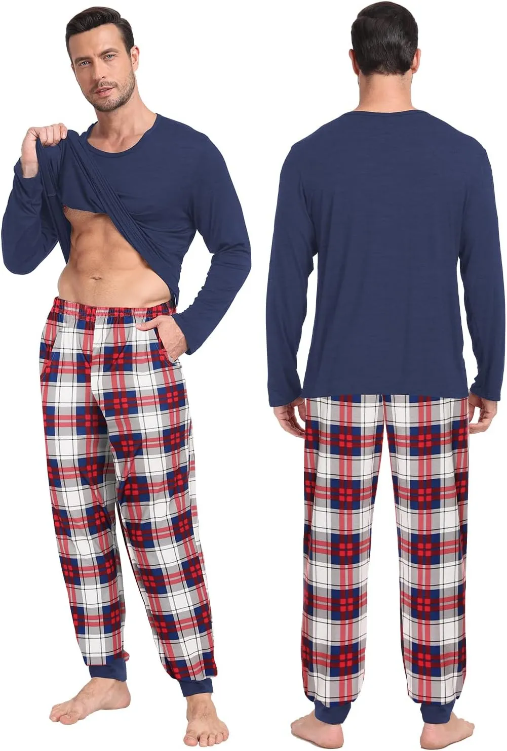 Couple Matching Plaid Pajama Set Christmas Pjs for Men Women Long Sleeve Sleepwear Lounge Set With Pockets S-2XL