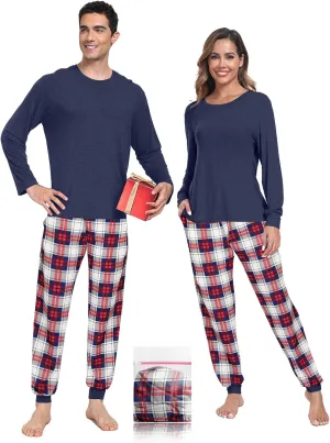 Couple Matching Plaid Pajama Set Christmas Pjs for Men Women Long Sleeve Sleepwear Lounge Set With Pockets S-2XL