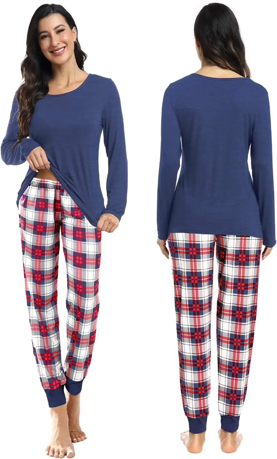 Couple Matching Plaid Pajama Set Christmas Pjs for Men Women Long Sleeve Sleepwear Lounge Set With Pockets S-2XL
