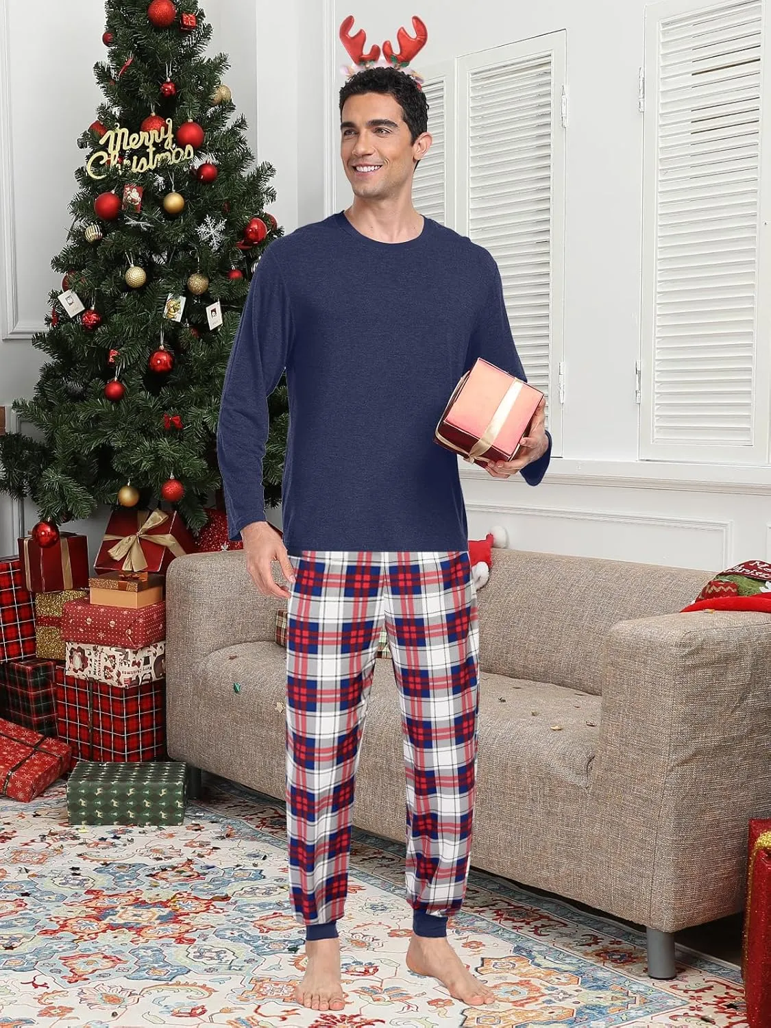 Couple Matching Plaid Pajama Set Christmas Pjs for Men Women Long Sleeve Sleepwear Lounge Set With Pockets S-2XL