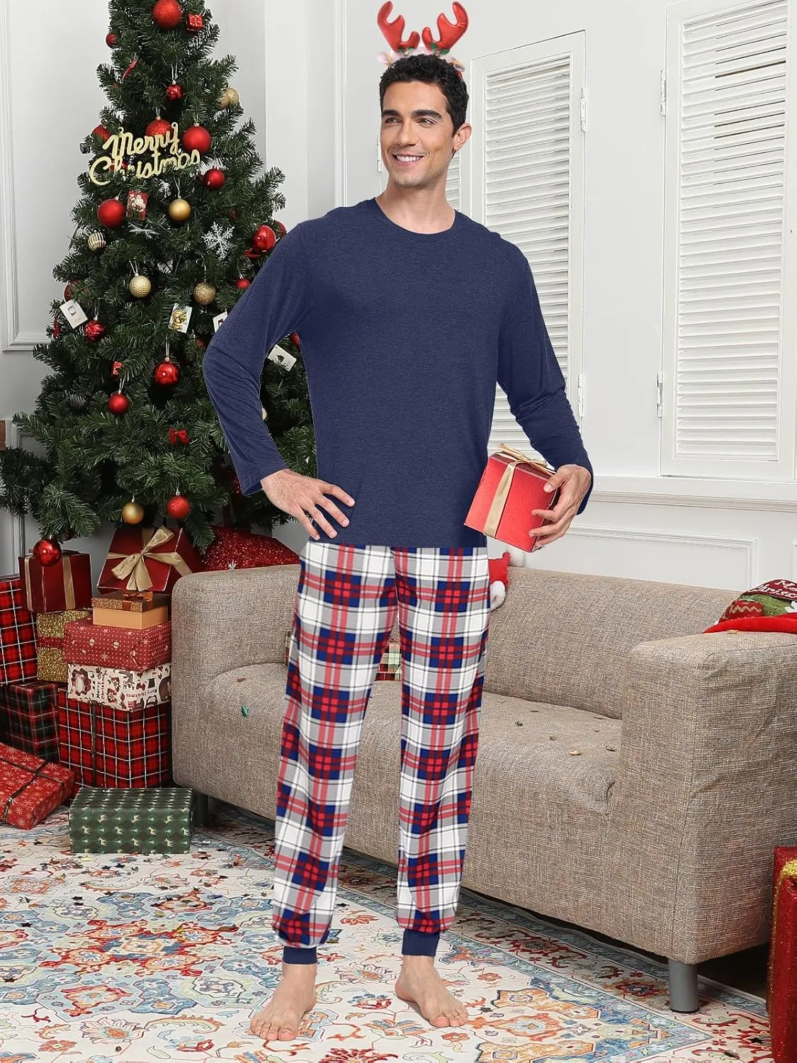 Couple Matching Plaid Pajama Set Christmas Pjs for Men Women Long Sleeve Sleepwear Lounge Set With Pockets S-2XL
