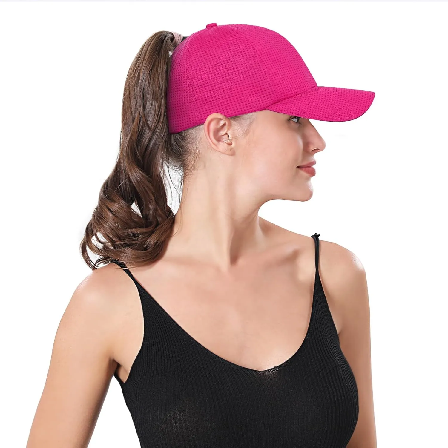 Criss Cross High Ponytail Baseball Cap for Women Lightweight Mesh Running Hat with Reflective Trim, Adjustable Fit for Sports