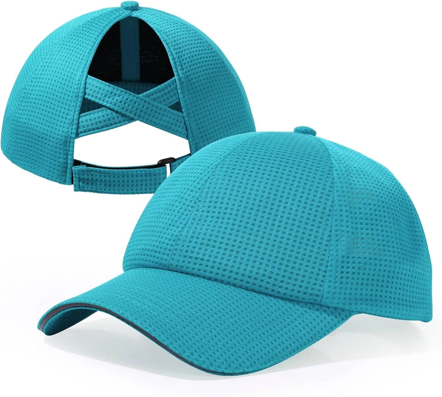 Criss Cross High Ponytail Baseball Cap for Women Lightweight Mesh Running Hat with Reflective Trim, Adjustable Fit for Sports