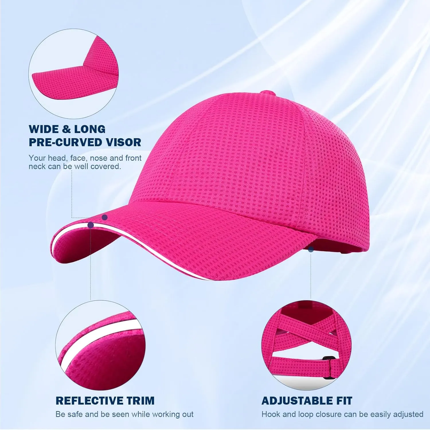 Criss Cross High Ponytail Baseball Cap for Women Lightweight Mesh Running Hat with Reflective Trim, Adjustable Fit for Sports