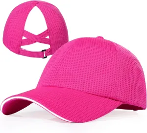 Criss Cross High Ponytail Baseball Cap for Women Lightweight Mesh Running Hat with Reflective Trim, Adjustable Fit for Sports