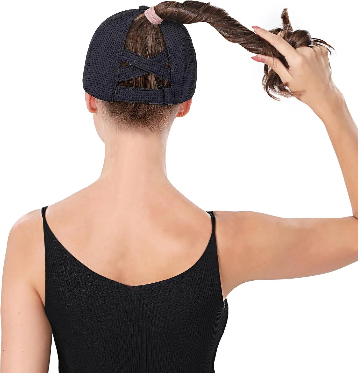 Criss Cross High Ponytail Baseball Cap for Women Lightweight Mesh Running Hat with Reflective Trim, Adjustable Fit for Sports