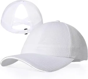Criss Cross High Ponytail Baseball Cap for Women Lightweight Mesh Running Hat with Reflective Trim, Adjustable Fit for Sports