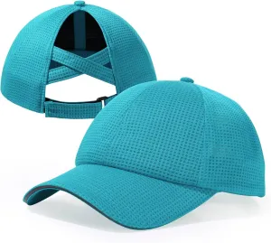 Criss Cross High Ponytail Baseball Cap for Women Lightweight Mesh Running Hat with Reflective Trim, Adjustable Fit for Sports