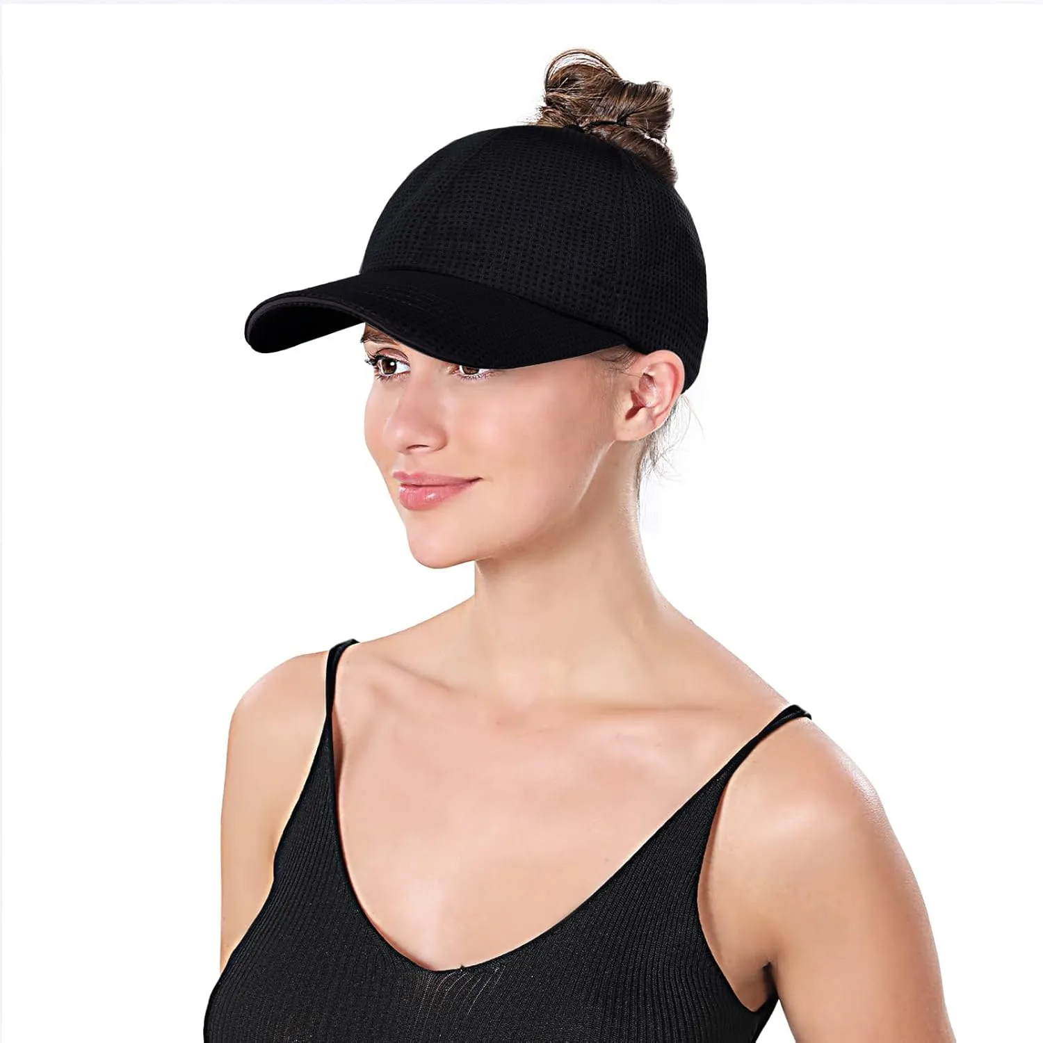 Criss Cross High Ponytail Baseball Cap for Women Lightweight Mesh Running Hat with Reflective Trim, Adjustable Fit for Sports