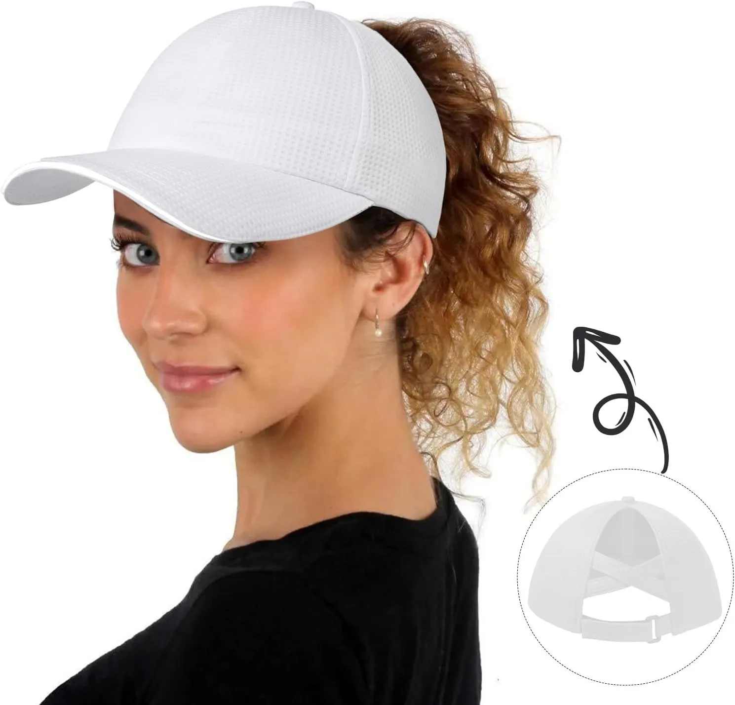 Criss Cross High Ponytail Baseball Cap for Women Lightweight Mesh Running Hat with Reflective Trim, Adjustable Fit for Sports