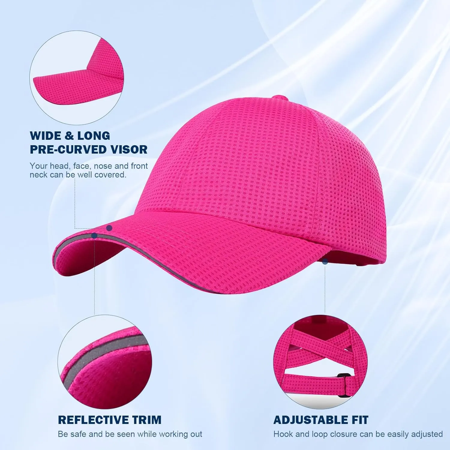 Criss Cross High Ponytail Baseball Cap for Women Lightweight Mesh Running Hat with Reflective Trim, Adjustable Fit for Sports
