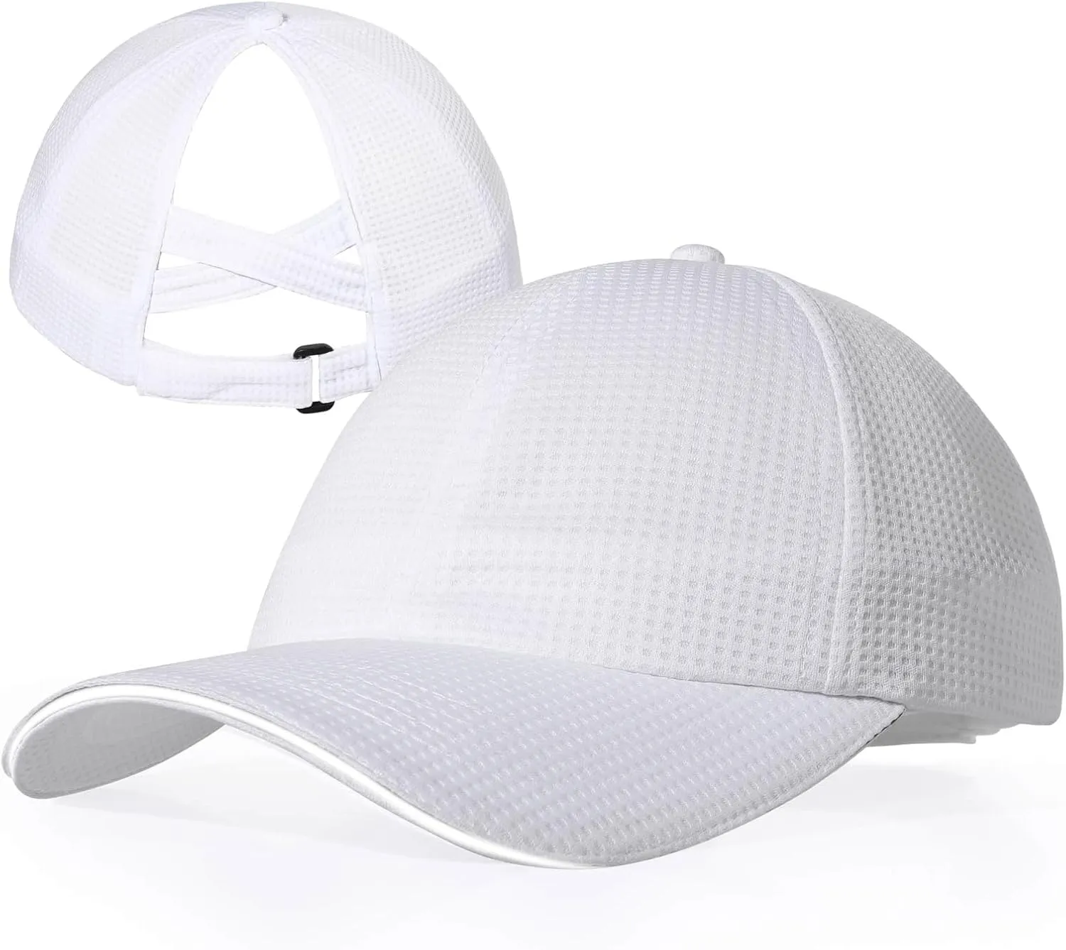 Criss Cross High Ponytail Baseball Cap for Women Lightweight Mesh Running Hat with Reflective Trim, Adjustable Fit for Sports