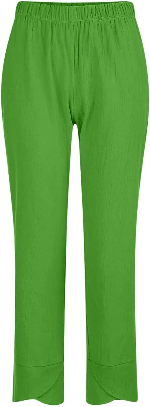 DASAYO Linen Pants Women Trendy Elastic Waist Casual Pants with Pockets Lightweight Lounge Trousers Ladies Summer Outfits