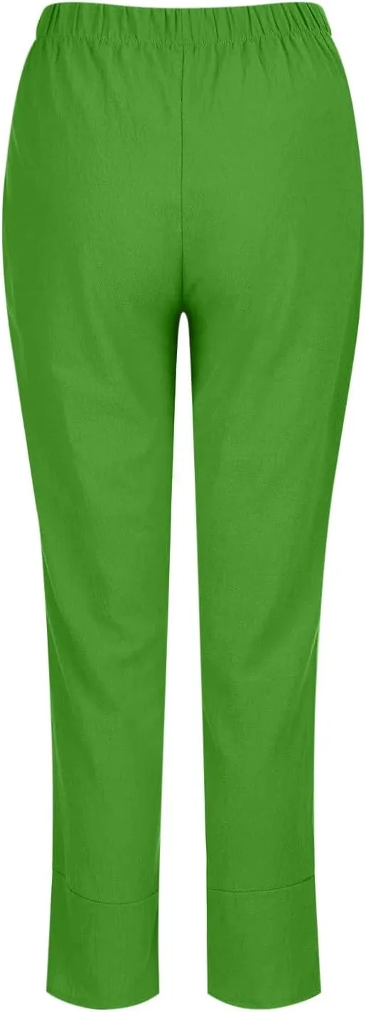 DASAYO Linen Pants Women Trendy Elastic Waist Casual Pants with Pockets Lightweight Lounge Trousers Ladies Summer Outfits