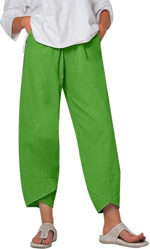DASAYO Linen Pants Women Trendy Elastic Waist Casual Pants with Pockets Lightweight Lounge Trousers Ladies Summer Outfits