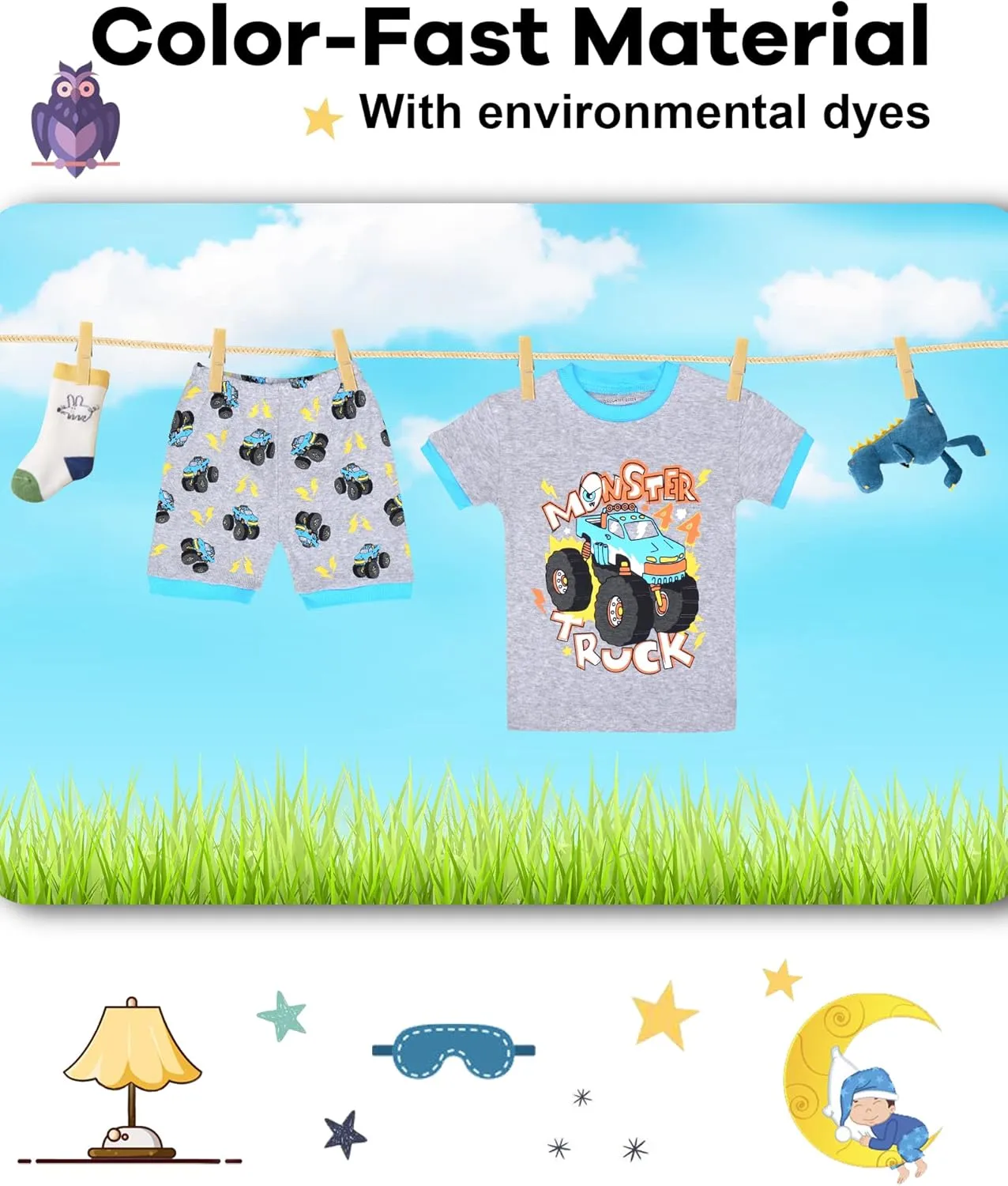 DAUGHTER QUEEN Boys Pajamas 4 Pieces Short Set 100% Cotton Sleepwear Size 18 Months-12 Years