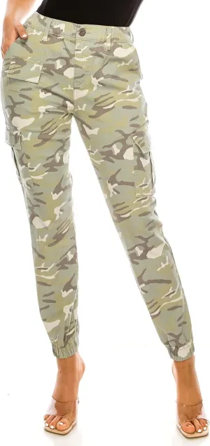 Double Denim January 5th Women's High Waist Cargo Jogger Pants Elastic Waistband Casual Tapered Sweatpants with 6 Pockets